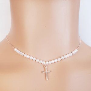 Pearl Cross Rosegold Necklace